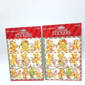 Teddy Hugglesbie Christmas Stickers 6 sheets 1991 Gibson Pink Bunny Rabbit